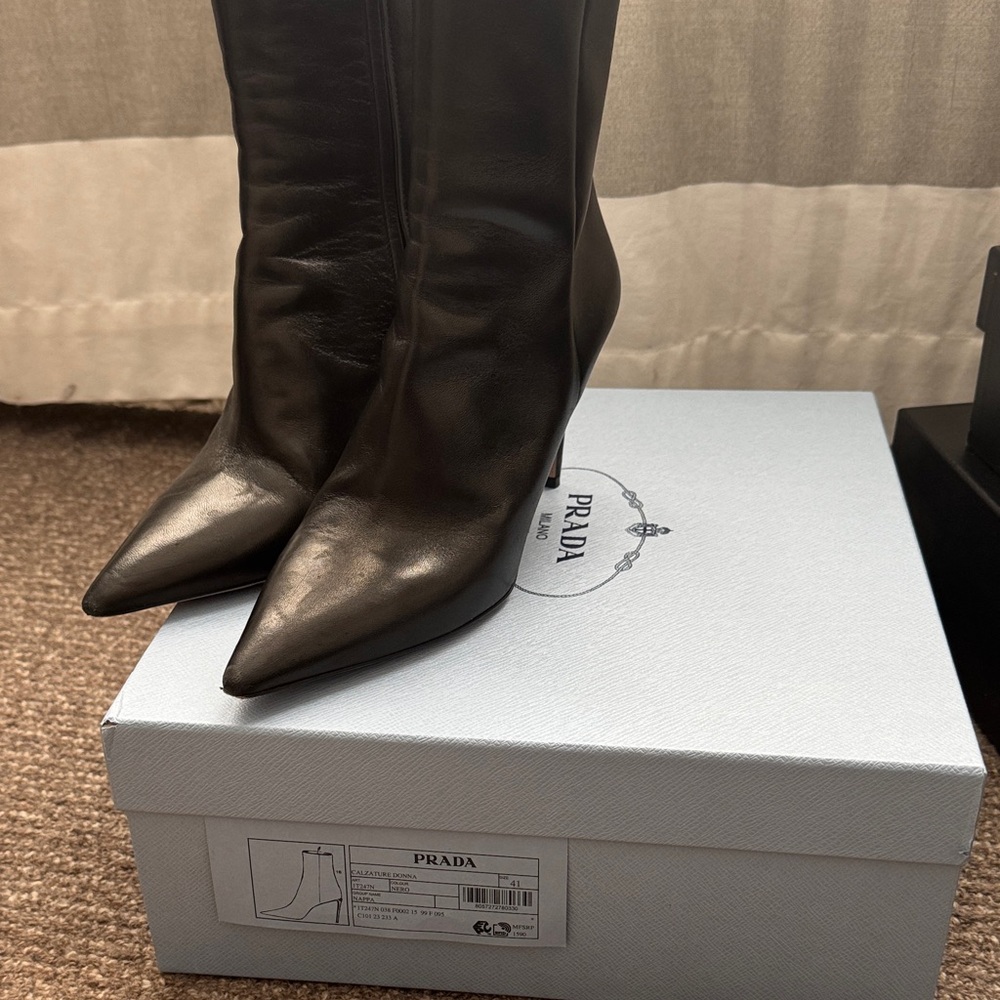 Prada Women's Dark Brown Leather Heeled Boots